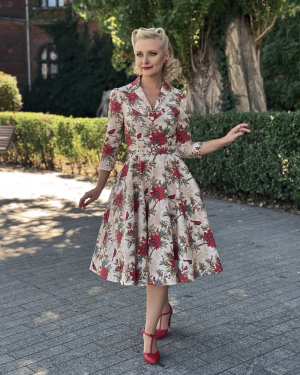 Sukienka jesienna Charlotte z kołnierzem, rozkloszowana sukienka retro na jesień