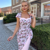 Sukienka Rosalie retro przód sylwetki kwiaty wiśni elegancka sukienka ołówkowa