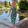 Ołówkowa sukienka tiki retro Leilani z asymetrycznym elementem i różową podszewką